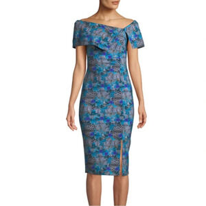 Chiara Boni La Petite Robe Blue Egida Off-the-Shoulder Fold-Over Dress